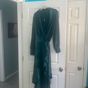 White House Black Market Dark Green/Teal Hi-lo Belted Wrap Dress